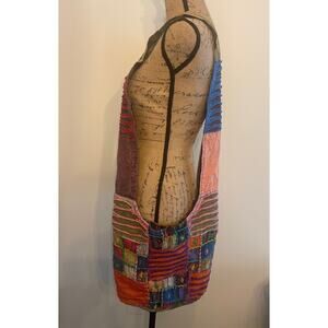 Boho Crossbody Patch Work Sack Bag Hippie Vibe Made in Nepal Zipper Pull Missing